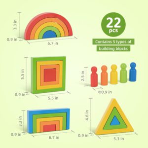 משחק קוביית פעילות מעץ בצבעי קשת – 19 יחידות