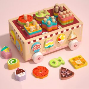 עגלת קינוח גלידה מעץ, צעצועי מיון צורות -מונטסורי