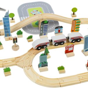 סט רכבות מגנטי סט רכבת 72 חלקים מעץ מונטסורי