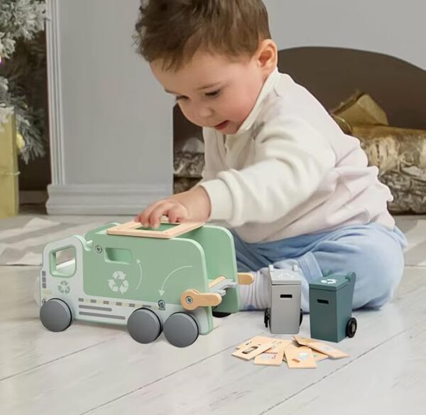 ⁦צעצוע משאית אשפה למיחזור עץ מונטסורי - 13 חלקים⁩ – תמונה ⁦3⁩