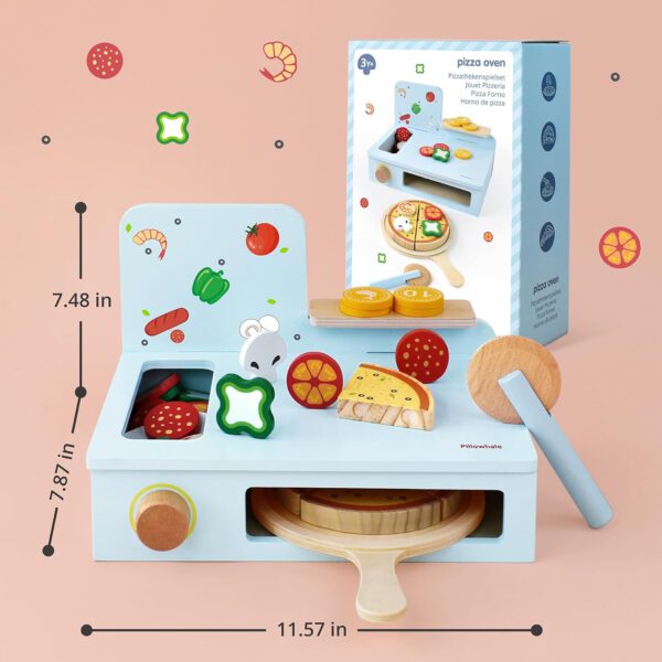 ⁦סט משחק פיצה מעץ - 24 חלקים צעצוע פיצה חיתוך והגשה⁩ – תמונה ⁦4⁩