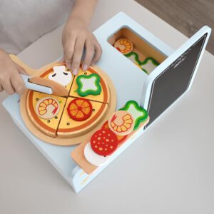 סט משחק פיצה מעץ – 24 חלקים צעצוע פיצה חיתוך והגשה
