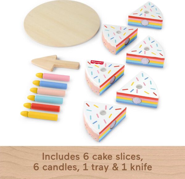 ⁦סט משחקי קישוט והגשה עוגה מעץ בן 14 חלקים של Fisher-Price⁩ – תמונה ⁦3⁩