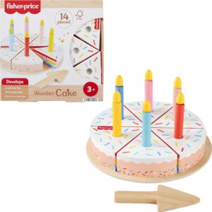 סט משחקי קישוט והגשה עוגה מעץ בן 14 חלקים של Fisher-Price