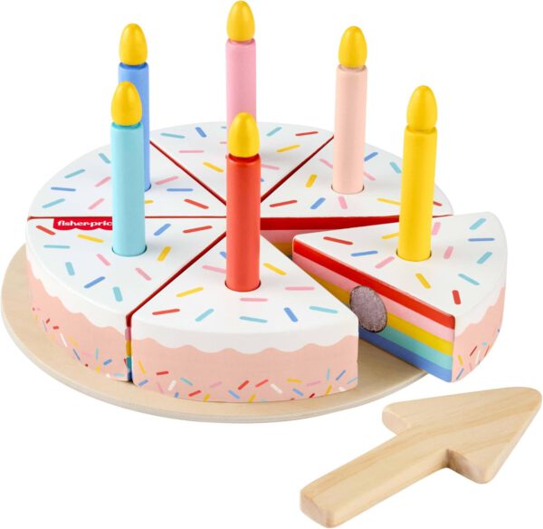 ⁦סט משחקי קישוט והגשה עוגה מעץ בן 14 חלקים של Fisher-Price⁩ – תמונה ⁦5⁩
