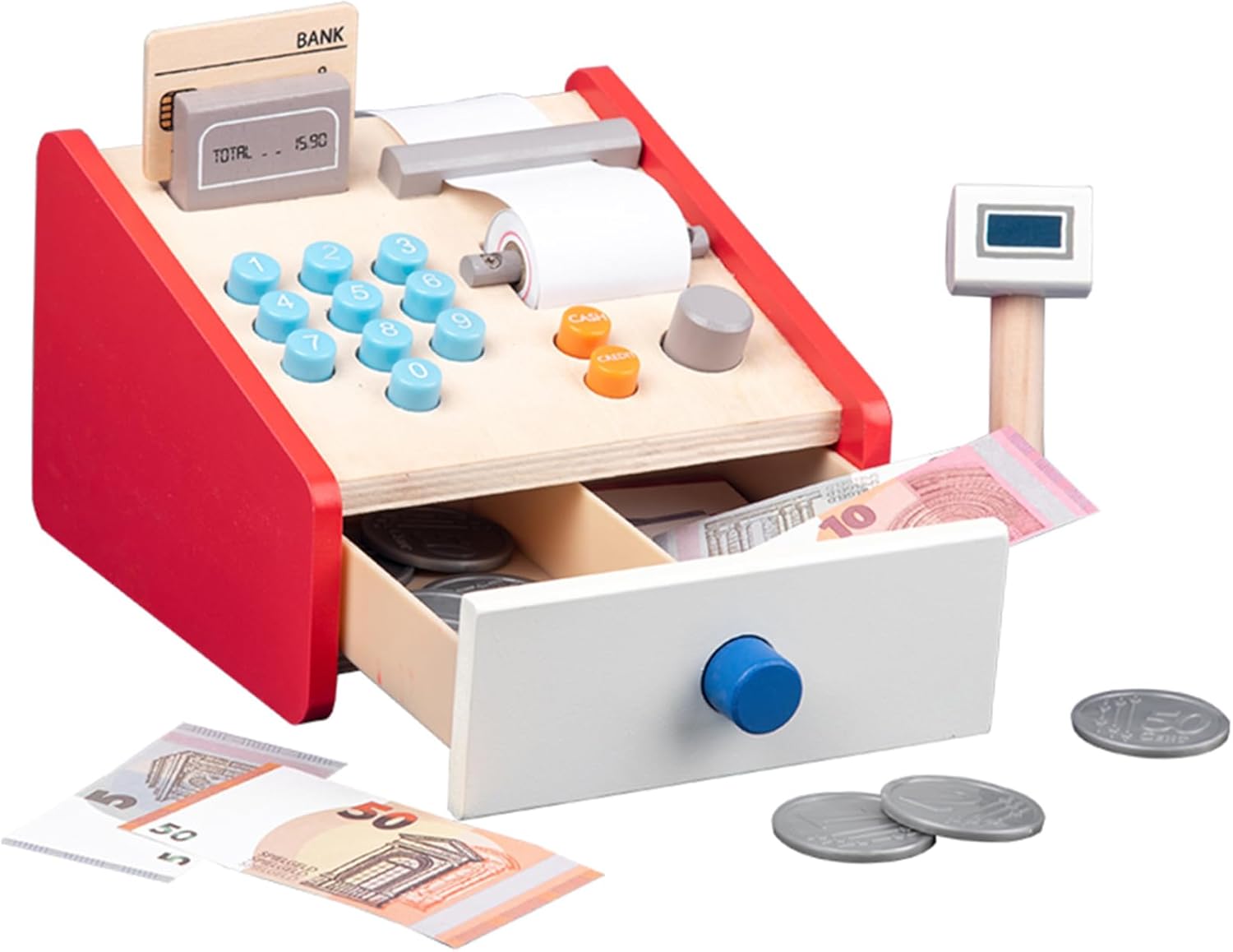 סט צעצוע קופה רושמת לילדים מעץ