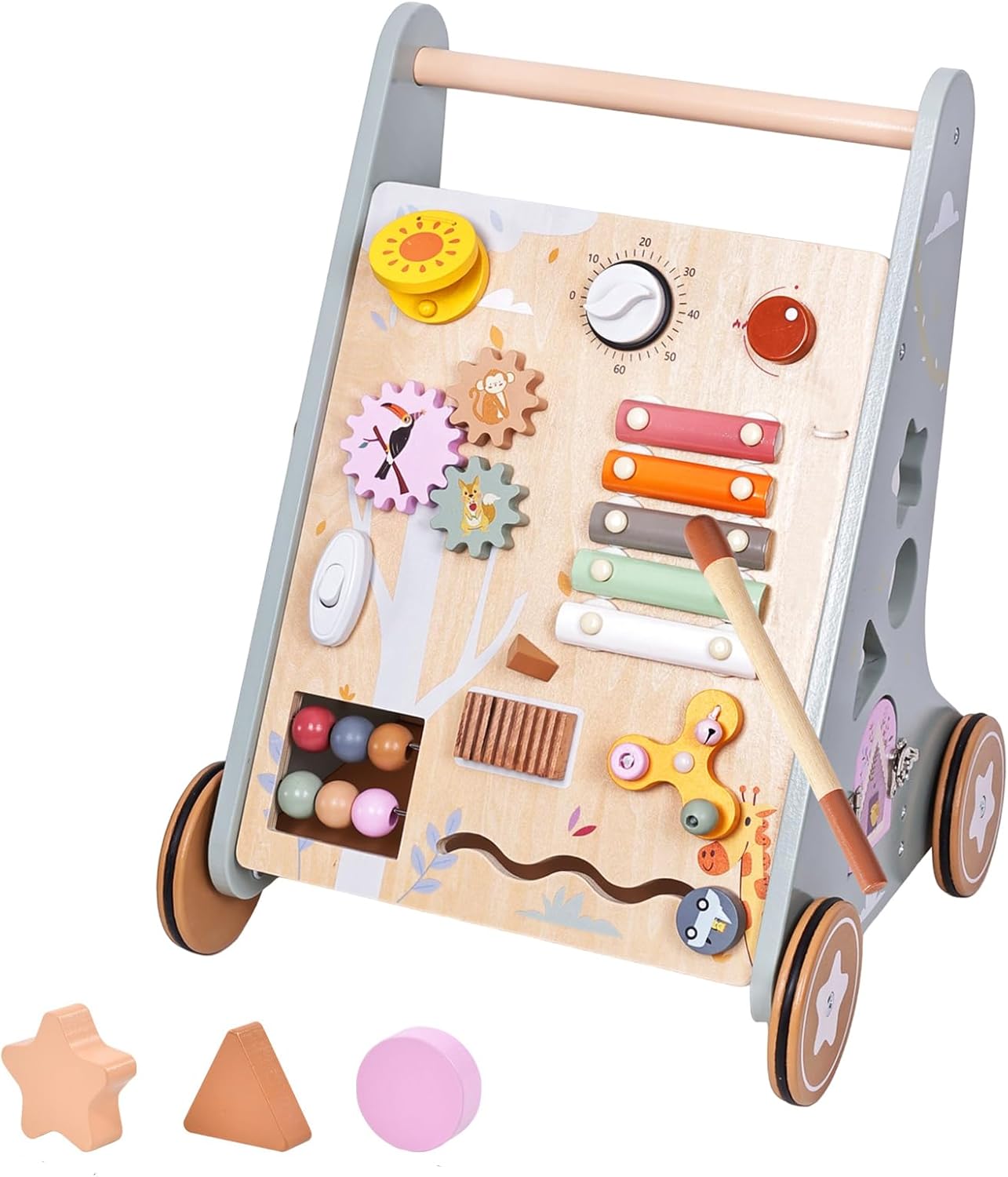 הליכון עם גלגלים + מרכז פעילות לתינוקות מעץ מונטסורי – תמונה 2