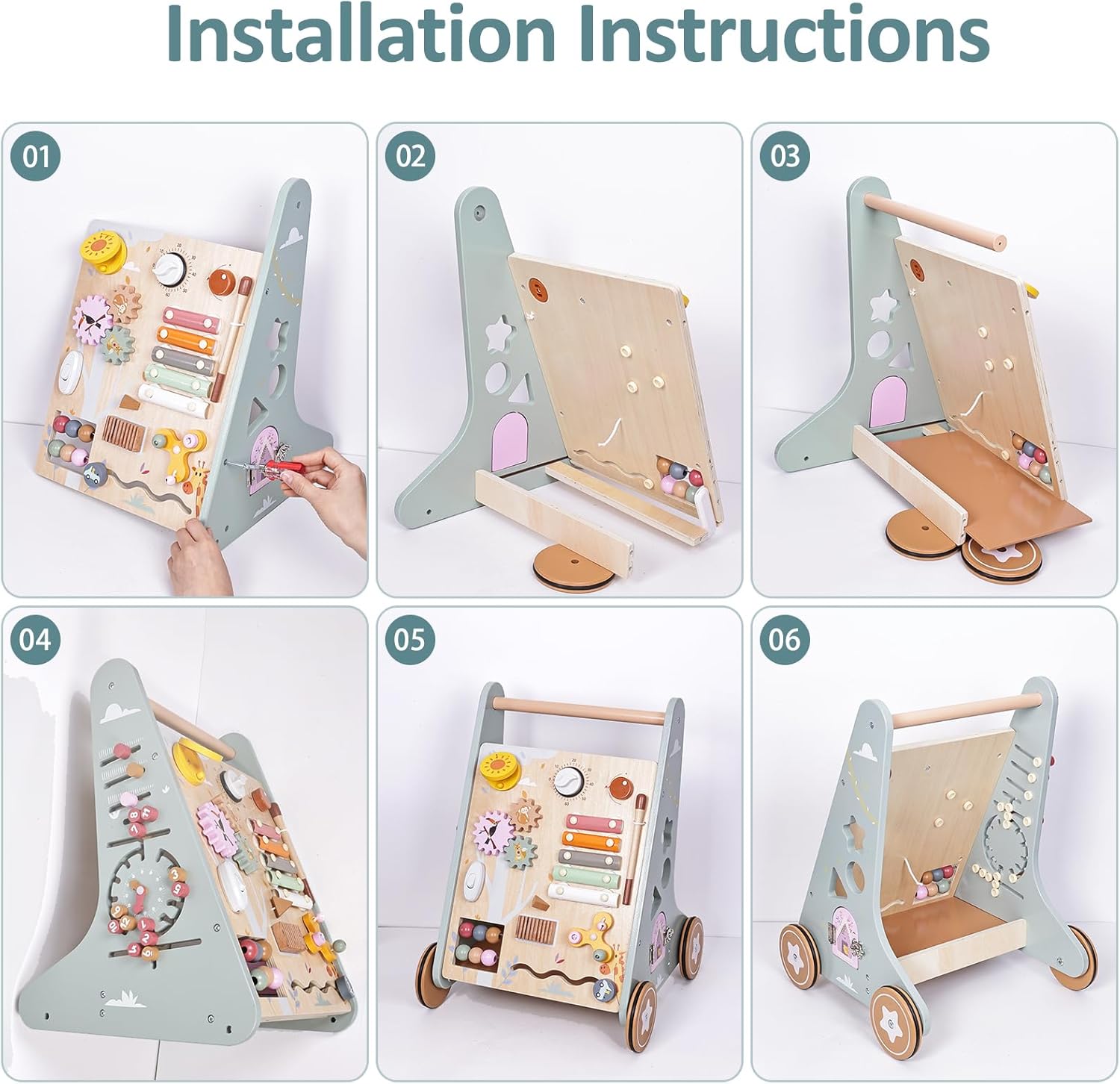 הליכון עם גלגלים + מרכז פעילות לתינוקות מעץ מונטסורי – תמונה 8