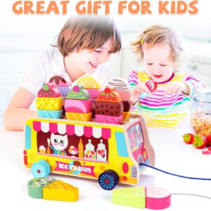 משחק משיכה והתאמה מעץ "משאית גלידה"- 28 חלקים