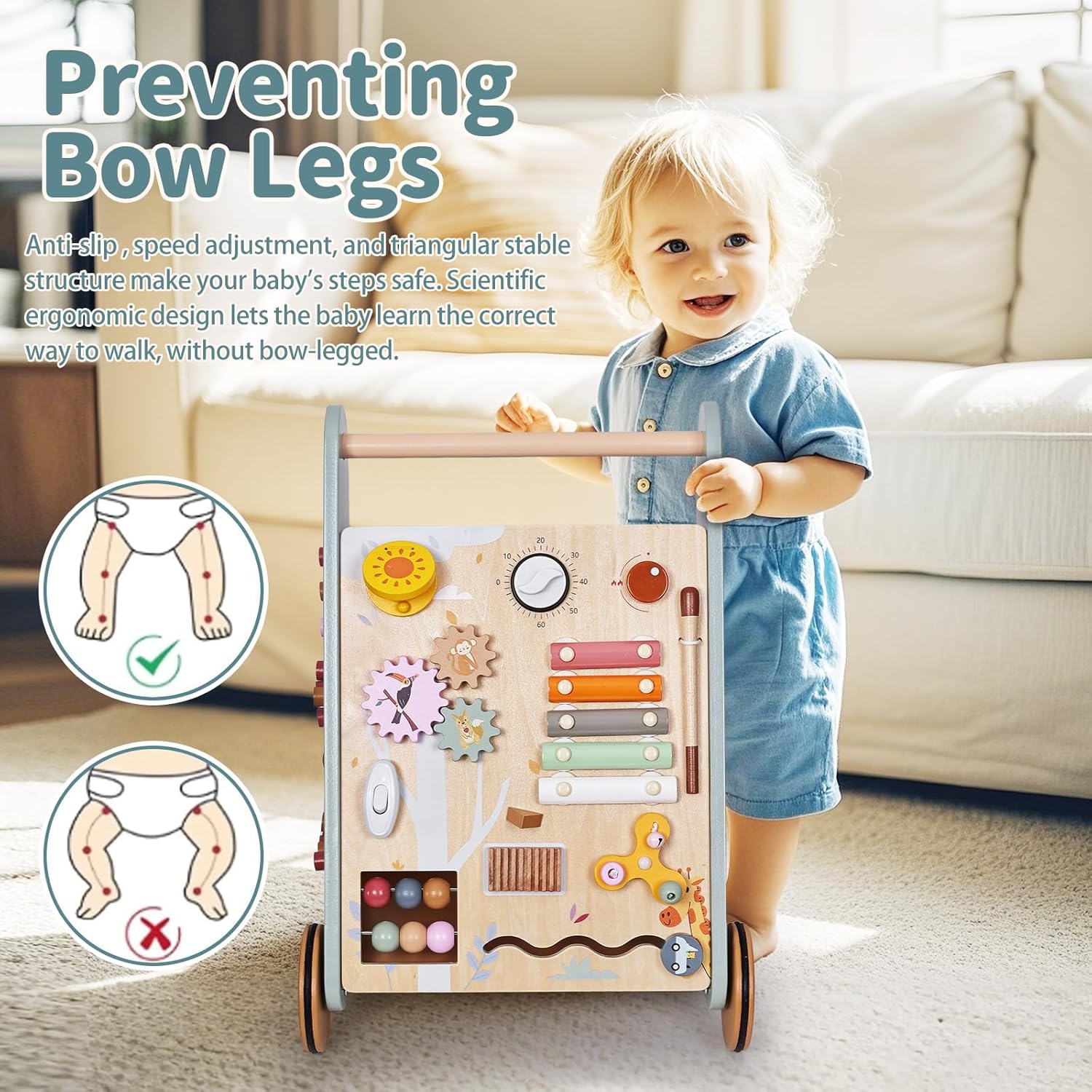 הליכון עם גלגלים + מרכז פעילות לתינוקות מעץ מונטסורי – תמונה 7