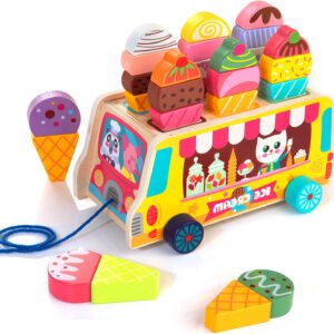 משחק משיכה והתאמה מעץ "משאית גלידה"- 28 חלקים