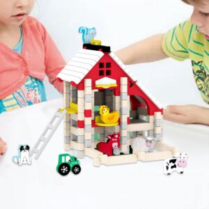 משחק לבנים מעץ בניין של בית עץ