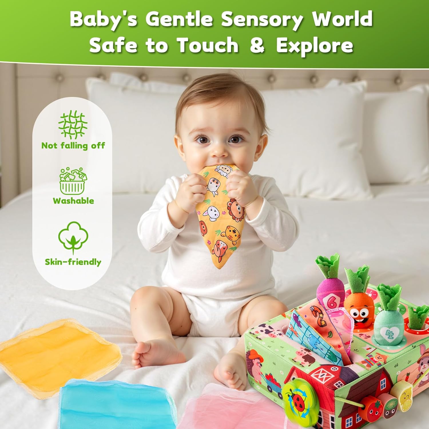 קופסת טישו לתינוק צעצוע גזר קטיפה – תמונה 5