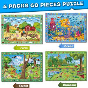 פאזלים לילדים 4 יחידות פאזל דינוזאור + חווה + יער חיות + אוקיינוס עולם