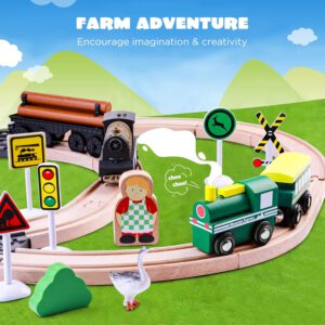 סט רכבת ומסילות עץ רכבת  כפרית מעץ 54 יחידות