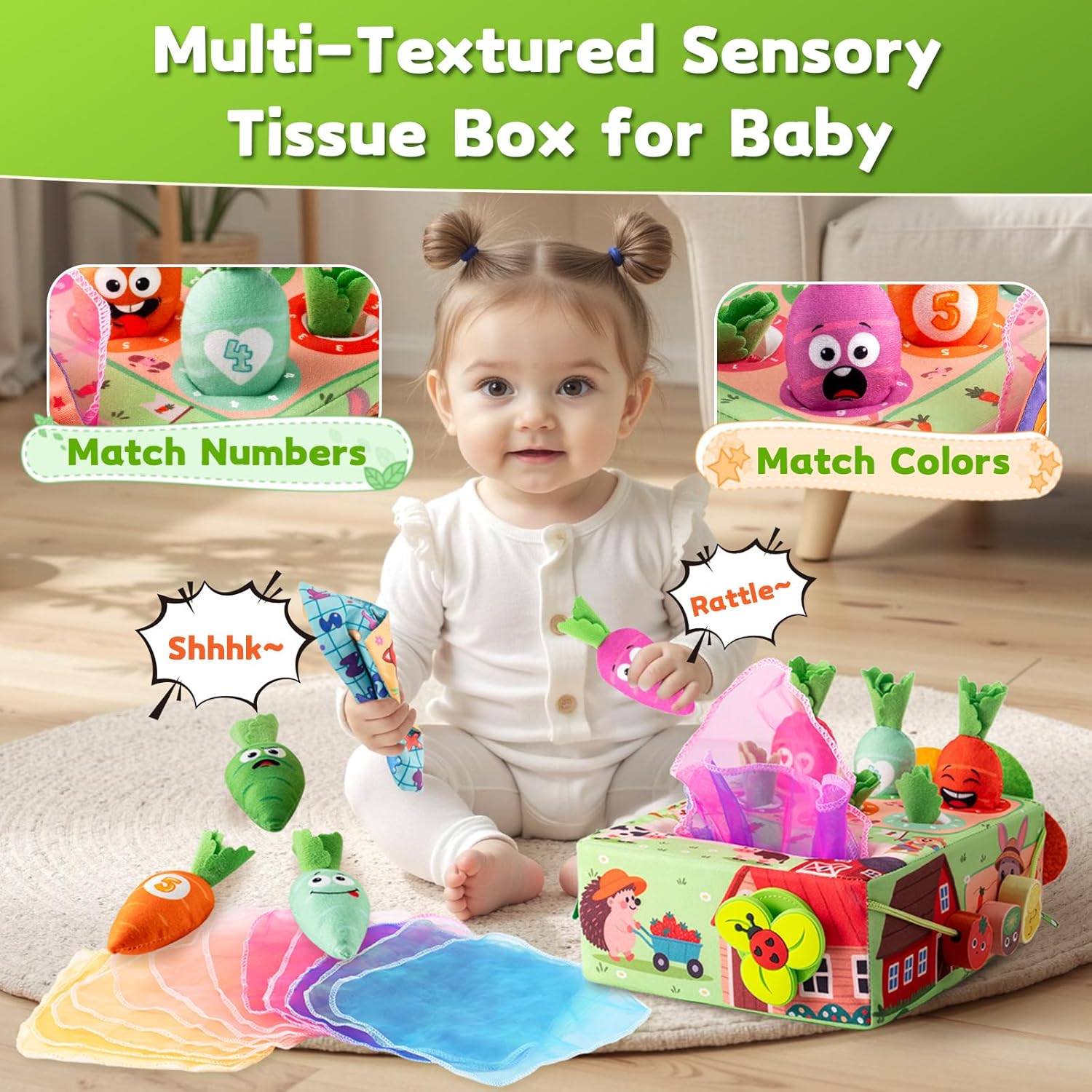 קופסת טישו לתינוק צעצוע גזר קטיפה – תמונה 2