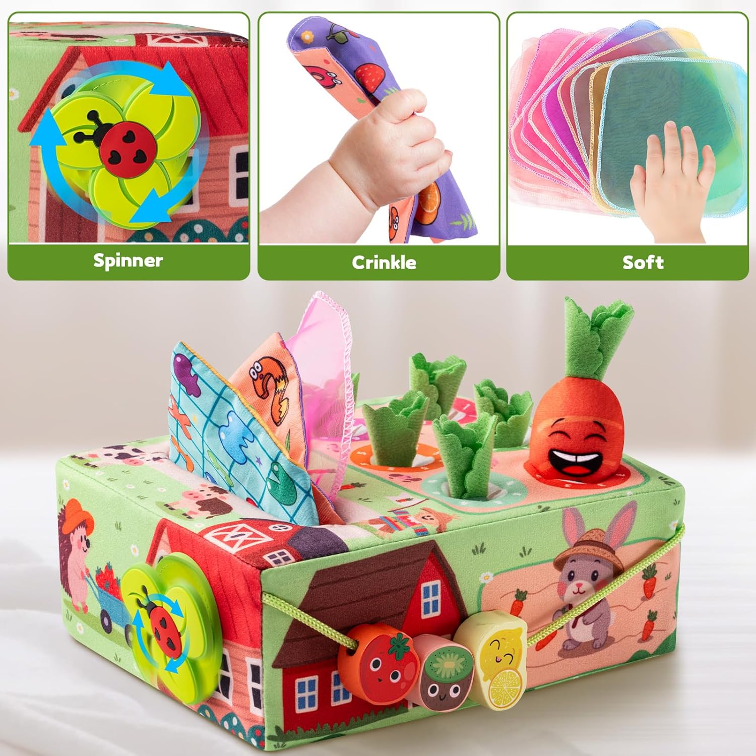 קופסת טישו לתינוק צעצוע גזר קטיפה – תמונה 3