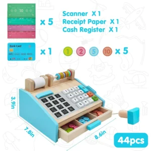 קופה רושמת מעץ עם סורק וכסף