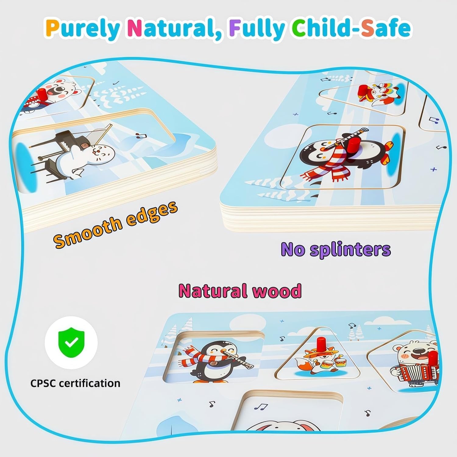 פאזל מעץ מוזיקלי עם 6 חיות ארקטיות מנגנים מוזיקת מוצרט – תמונה 3