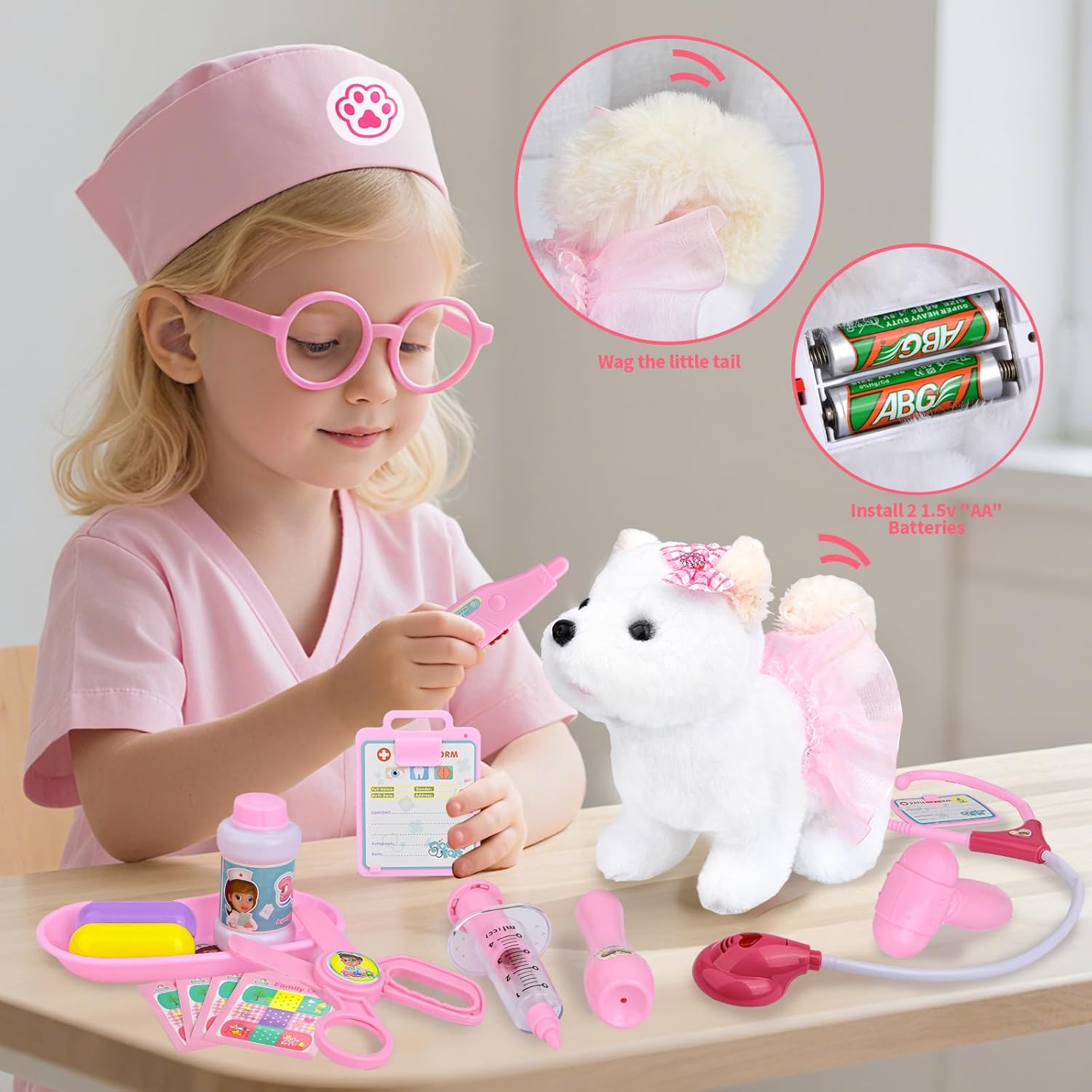 סט וטרינר לילדים 21 יחידות עם כלב קטיפה נובח – תמונה 7