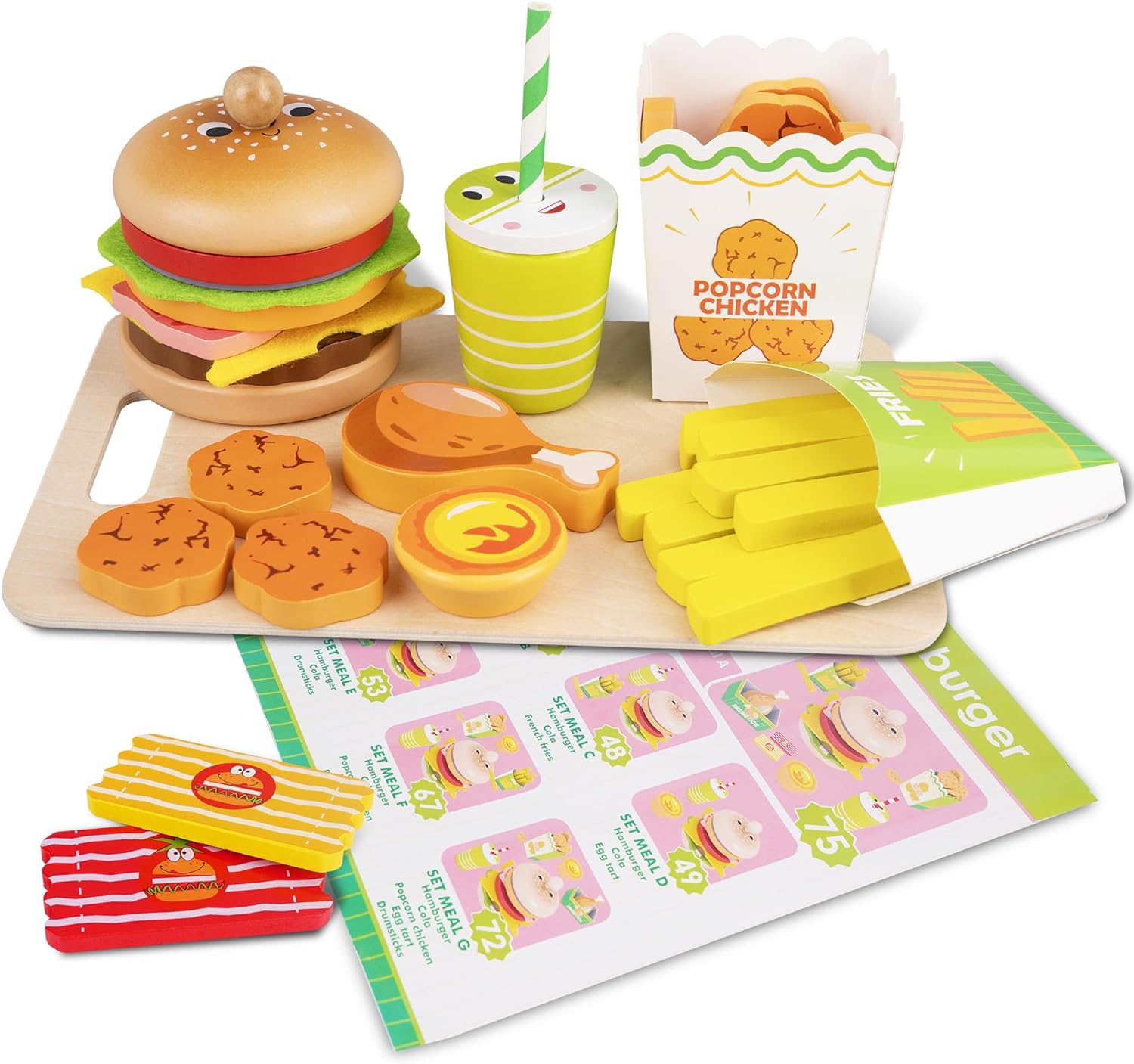 צעצועי מונטסורי משחקי דמיון סט מזון מהיר מעץ – תמונה 8