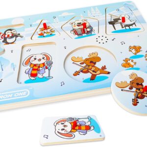 פאזל מעץ מוזיקלי עם 6 חיות ארקטיות מנגנים מוזיקת ​​מוצרט