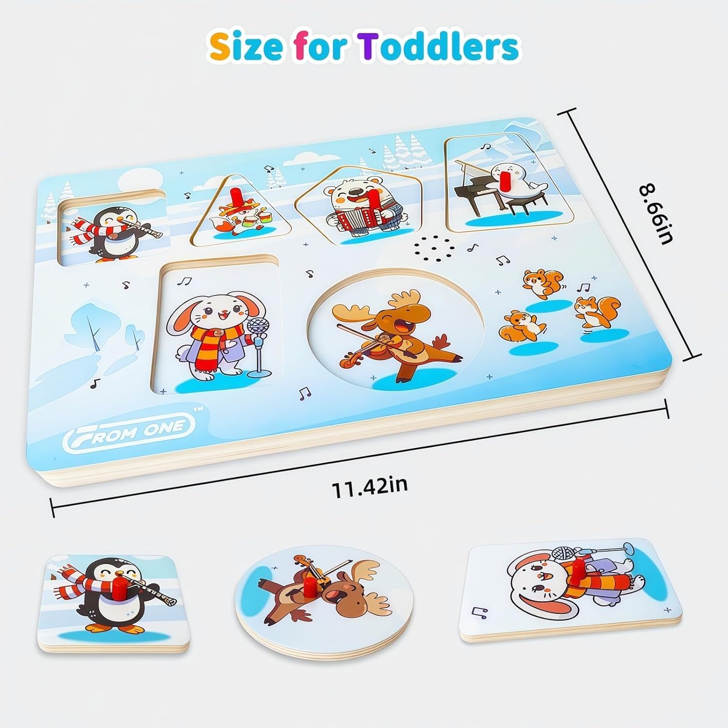 פאזל מעץ מוזיקלי עם 6 חיות ארקטיות מנגנים מוזיקת מוצרט – תמונה 2