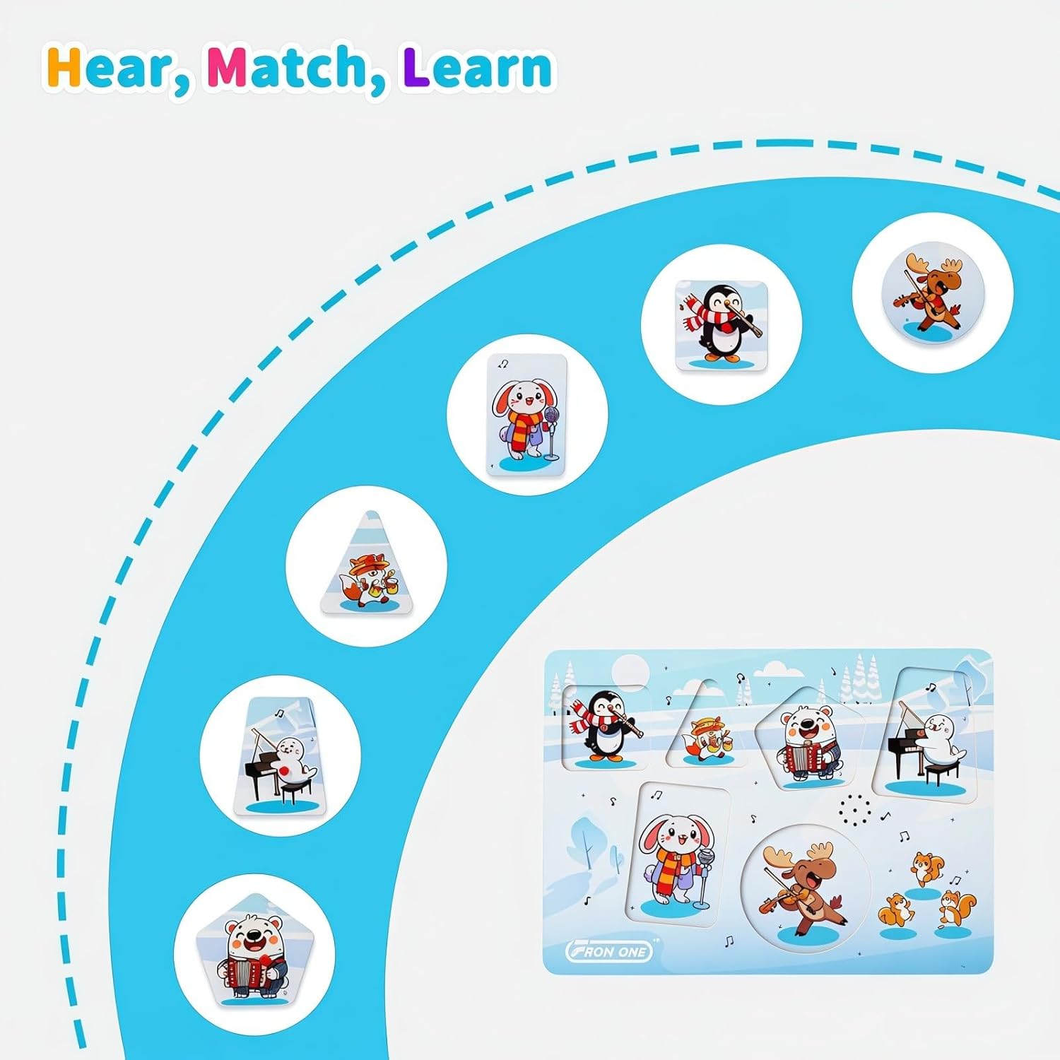 פאזל מעץ מוזיקלי עם 6 חיות ארקטיות מנגנים מוזיקת מוצרט – תמונה 4