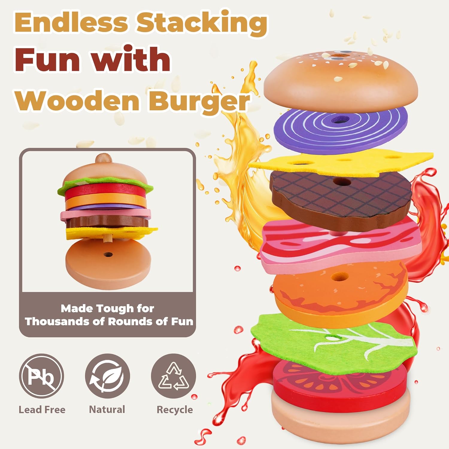 צעצועי מונטסורי משחקי דמיון סט מזון מהיר מעץ – תמונה 4