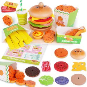 צעצועי מונטסורי משחקי דמיון סט מזון מהיר מעץ