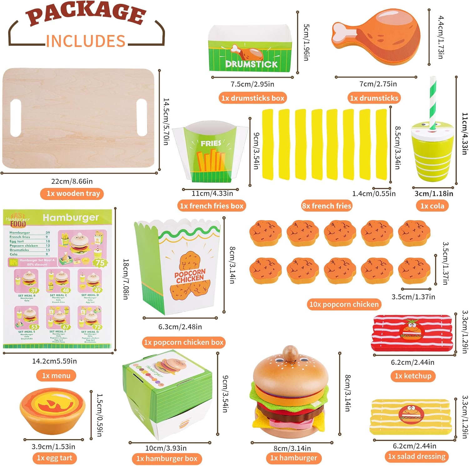 צעצועי מונטסורי משחקי דמיון סט מזון מהיר מעץ – תמונה 2