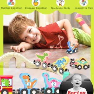 סט רכבת מגנטי של 11 דינוזאורים מעץ בסגנון מונטסורי