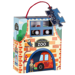 פאזל 16 חלקים+רכב מעץ– גן חיות