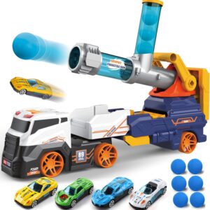 צעצועי משאית כוללים 4 מכוניות מירוץ + 6 כדורי קצף רכים, עם אור וצלילים